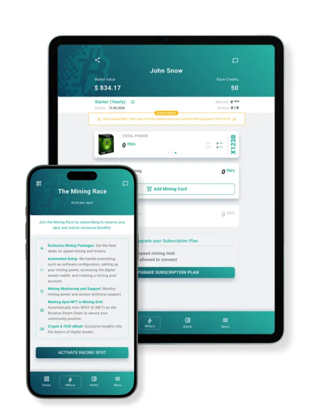 Mining Race App – Phone und Tablet Ansicht
